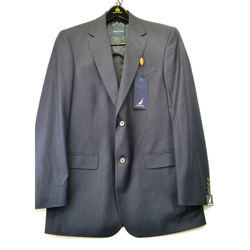 Nautica Men's 100% Wool 41L Navy Blue Pinstripe Dress Suit Coat NEW W/Tags (D1)